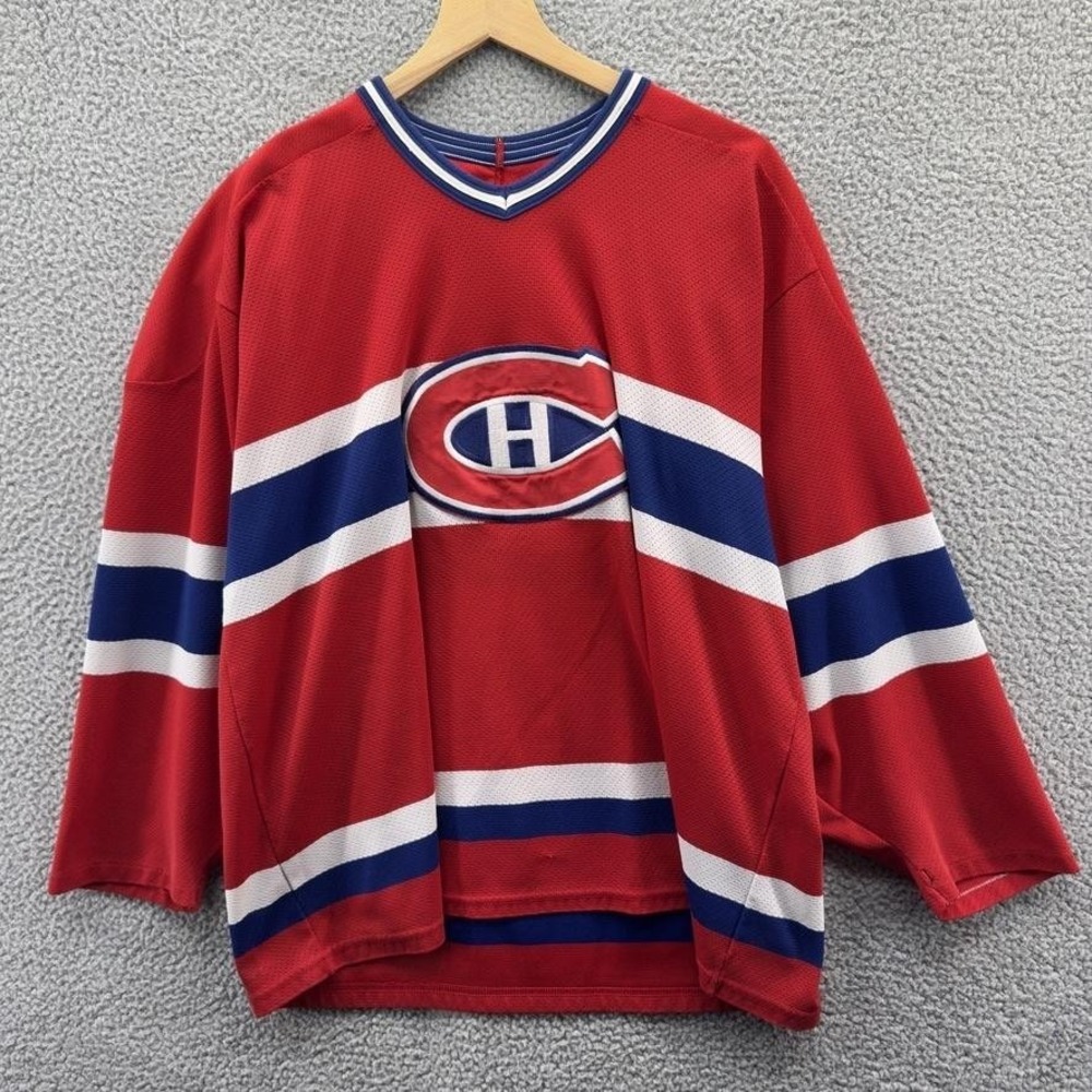 Montreal Canadiens Hockey Jersey Mens XL Red Blue NHL Hockey Embroidered Patch